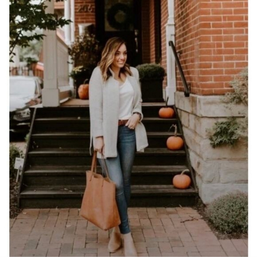 Madewell Spencer Sweater Coat Women Gray Cardigan Wool Open Front Pockets Large - Picture 2 of 13